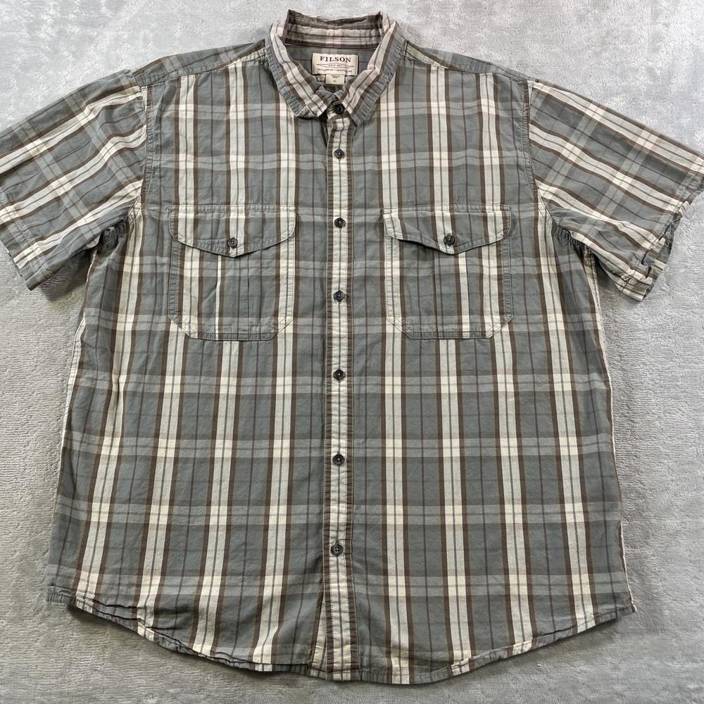 CC Filson Shirt Mens XL Brown‎ Plaid Short Sleeve Button Workwear Outdoor Preppy
